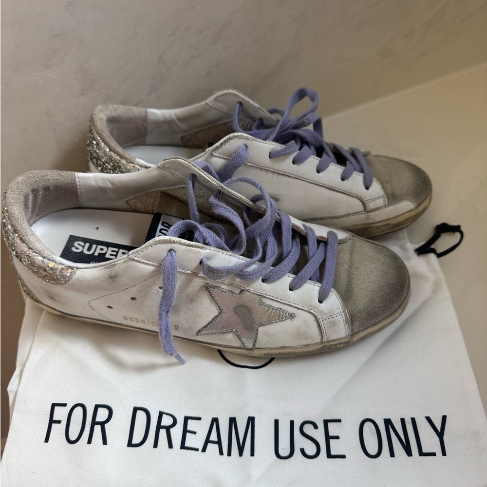 Golden Goose White and Silver Sneakers